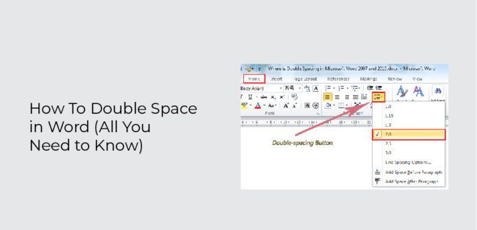 how to double space in word